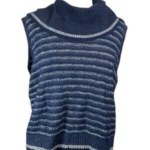 St John Sport Navy Stripe Cowl Neck Knit Sweater Vest Size L